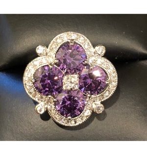New Amethyst CZ Silver Flower Ring size 5 3/4